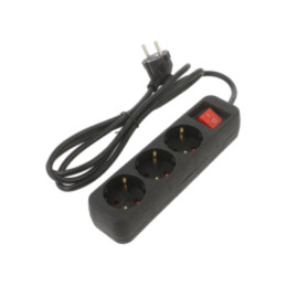 Prelungitor alimentare; 3x1mm2; Schuko; Prize: 3; gumă; negru; 1,5m
