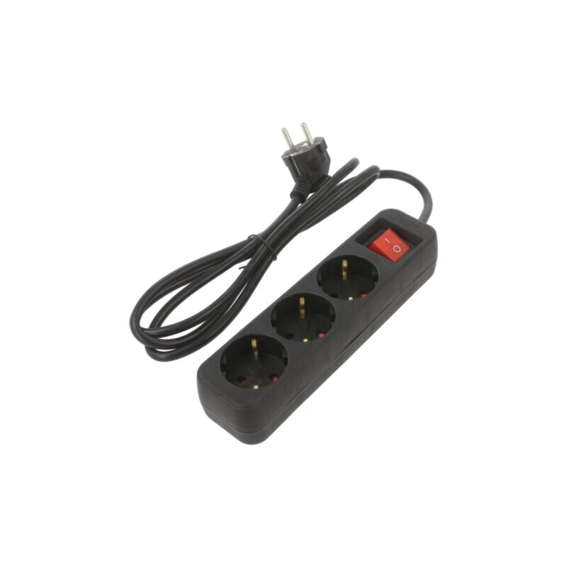 Prelungitor alimentare; 3x1mm2; Schuko; Prize: 3; gumă; negru; 1,5m Prelungitor alimentare; 3x1mm2; Schuko; Prize: 3; gumă; negru; 1,5m
