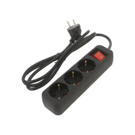 Prelungitor alimentare; 3x1mm2; Schuko; Prize: 3; gumă; negru; 1,5m