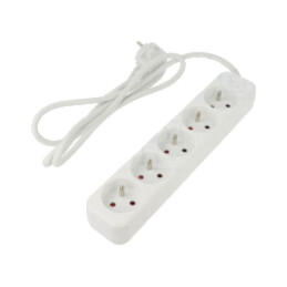 Prelungitor alimentare; 3x1mm2; Prize: 5; gumă; alb; 1,5m; 10A
