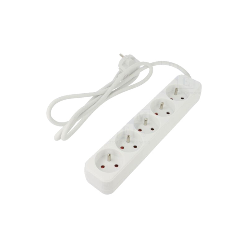 Prelungitor alimentare; 3x1mm2; Prize: 5; gumă; alb; 1,5m; 10A Prelungitor alimentare; 3x1mm2; Prize: 5; gumă; alb; 1,5m; 10A