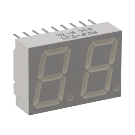 Afişaj: LED; cu 7 segmente; 14,22mm; 0,56"; Nr.car: 2; roşie; anod