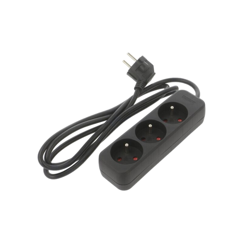 Prelungitor alimentare; 3x1mm2; Prize: 3; gumă; negru; 1,5m; 10A Prelungitor alimentare; 3x1mm2; Prize: 3; gumă; negru; 1,5m; 10A