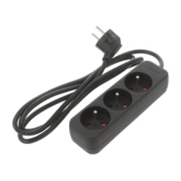 Prelungitor alimentare; 3x1mm2; Prize: 3; gumă; negru; 1,5m; 10A