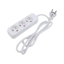 Prelungitor alimentare; 3x1mm2; Prize: 3; gumă; alb; 1,5m; 10A