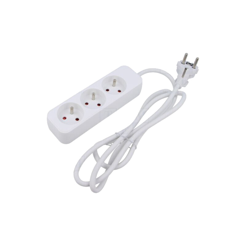 Prelungitor alimentare; 3x1mm2; Prize: 3; gumă; alb; 1,5m; 10A