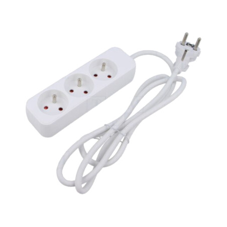 Prelungitor alimentare; 3x1mm2; Prize: 3; gumă; alb; 1,5m; 10A