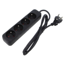 Prelungitor alimentare; 3x1mm2; Prize: 4; gumă; negru; 1,5m; 10A