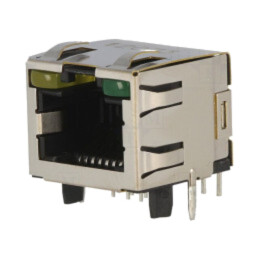 Conector: RJ45; soclu; PIN: 8; Cat: 5; ecranat,cu diodă LED; aurit