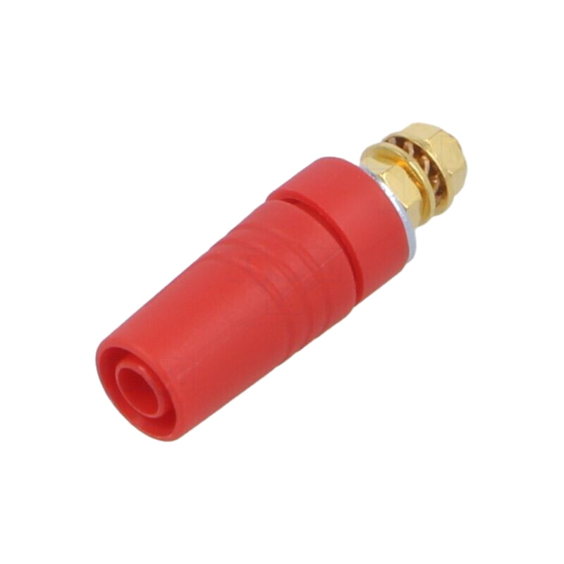 Conector: banană 4mm; soclu; 32A; 1kV; roşie; aurit; M4,înşurubare