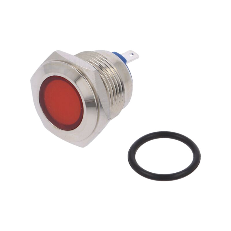 Lampă de control: LED; plată; roşie; 12VDC; 12VAC; Ø16mm; alamă