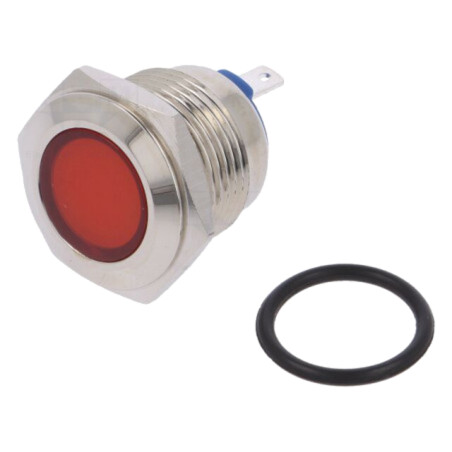 Lampă de control: LED; plată; roşie; 12VDC; 12VAC; Ø16mm; alamă