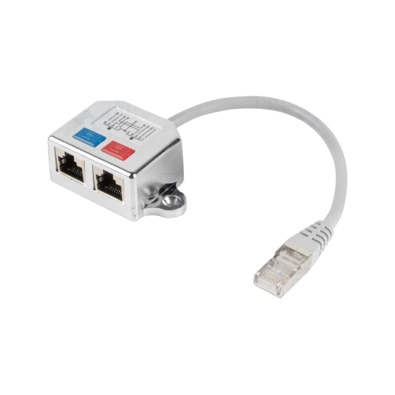 Splitter; argintie; Cat: 5e; RJ45 soclu x2,RJ45 mufă x1; 0,15m