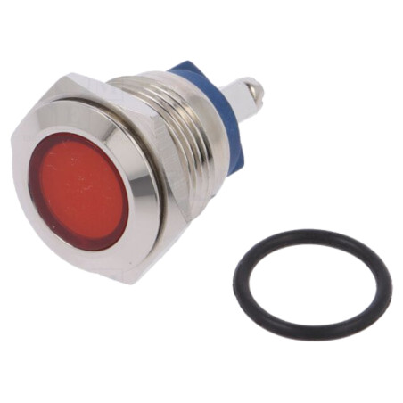 Lampă de control: LED; plată; roşie; 12VDC; 12VAC; Ø16mm; cu şurub