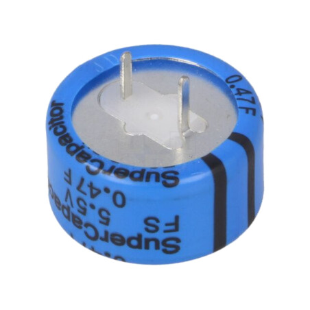 Supercondensator; THT; 0,47F; 5,5VDC; -20÷80%; Raster: 7,62mm; 13Ω