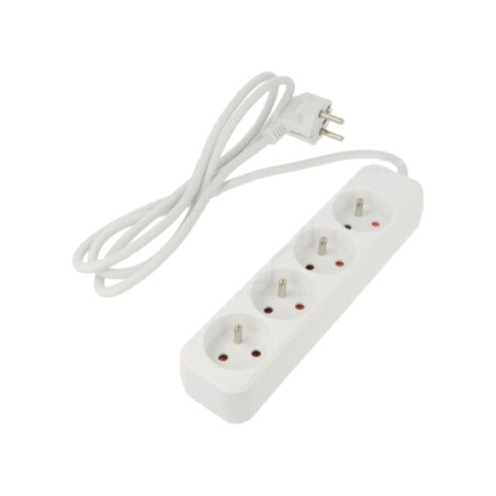 Prelungitor alimentare; 3x1mm2; Prize: 4; gumă; alb; 1,5m; 10A