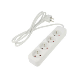 Prelungitor alimentare; 3x1mm2; Prize: 4; gumă; alb; 1,5m; 10A