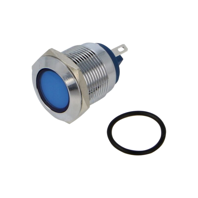 Lampă de control: LED; plată; albastră; 12VDC; 12VAC; Ø19mm; alamă