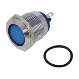 Lampă de control: LED; plată; albastră; 12VDC; 12VAC; Ø19mm; alamă
