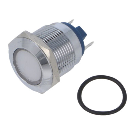 Lampă de control: LED; plată; albă; 12VDC; 12VAC; Ø19mm; alamă