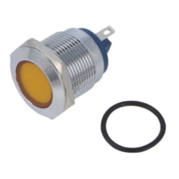 Lampă de control: LED; plată; galbenă; 12VDC; 12VAC; Ø19mm; alamă