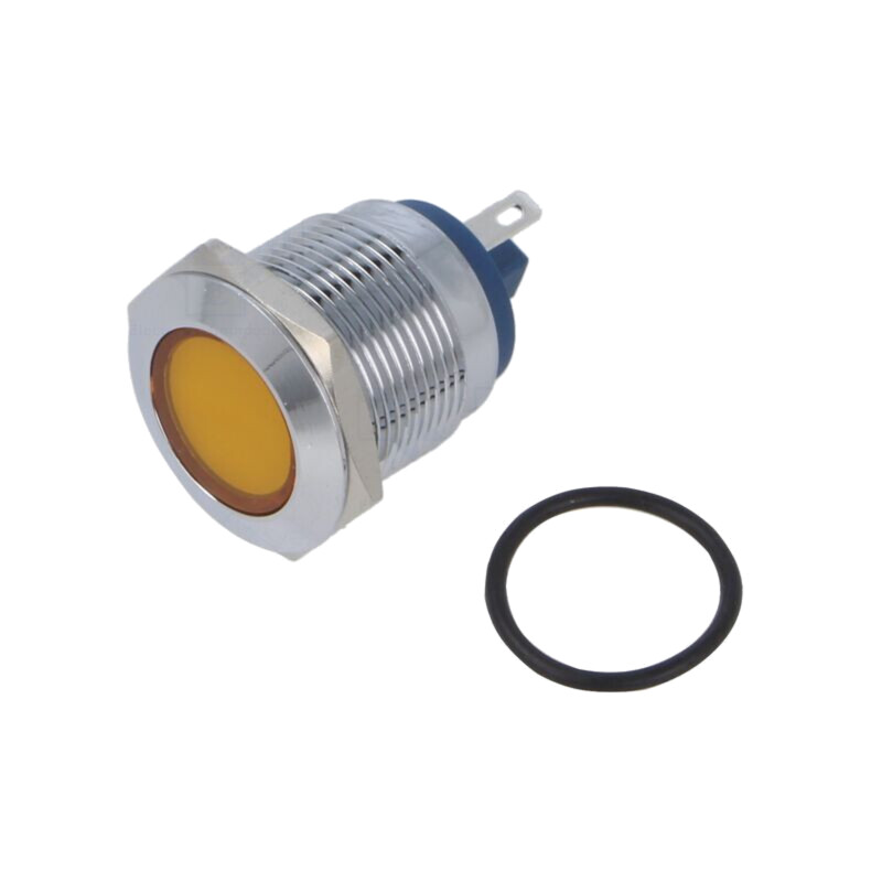 Lampă de control: LED; plată; galbenă; 12VDC; 12VAC; Ø19mm; alamă