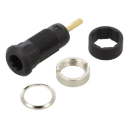 Conector: banană 1,5mm; soclu; Lung.tot: 29mm; neagră; cu izolaţie