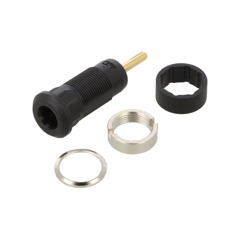 Conector: banană 1,5mm; soclu; Lung.tot: 29mm; neagră; cu izolaţie