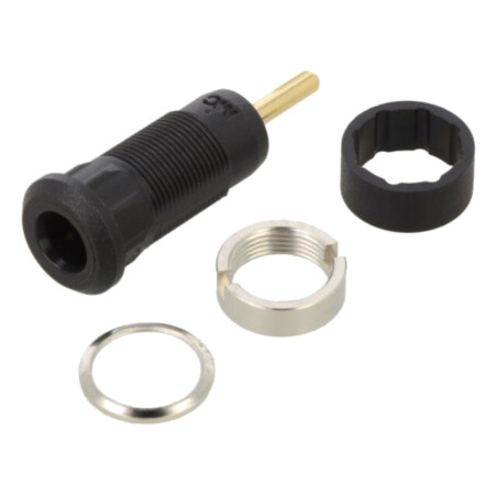 Conector: banană 1,5mm; soclu; Lung.tot: 29mm; neagră; cu izolaţie