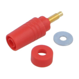 Conector: banană 4mm; soclu; 32A; 1kV; roşie; aurit; lipite; 40mm