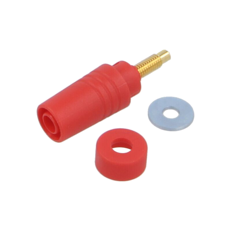 Conector: banană 4mm; soclu; 32A; 1kV; roşie; aurit; lipite; 40mm