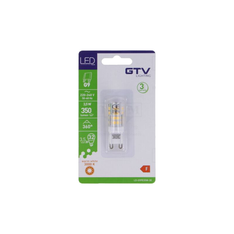 Lampă LED; alb cald; G9; 230VAC; 350lm; 3,5W; 360°; 3000K