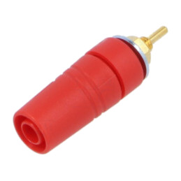 Conector: banană 4mm; soclu; 24A; 1kV; roşie; aurit; lipite; 43mm