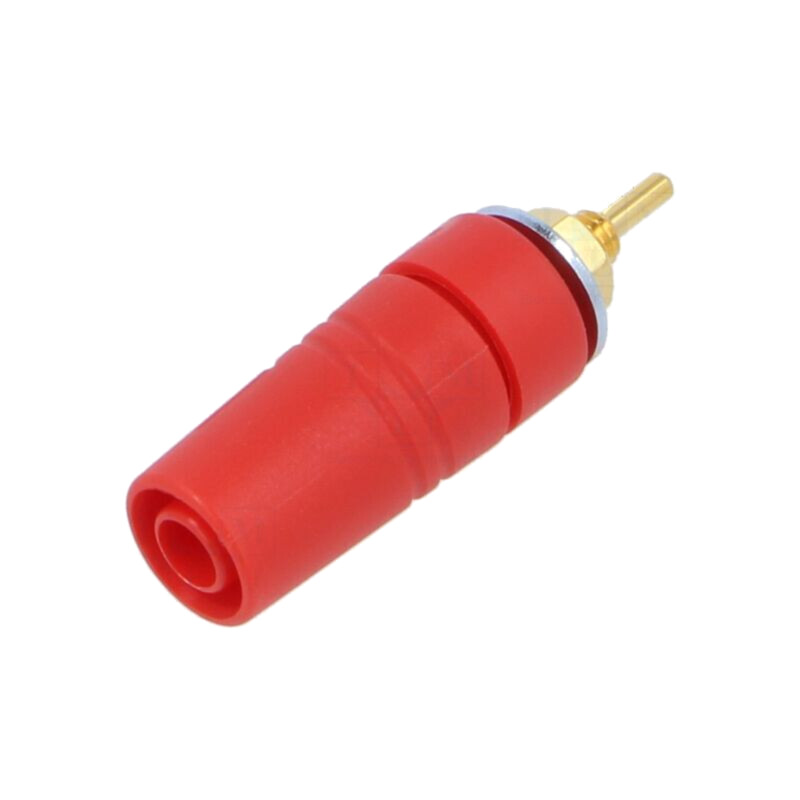 Conector: banană 4mm; soclu; 24A; 1kV; roşie; aurit; lipite; 43mm