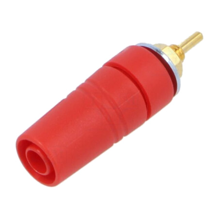 Conector: banană 4mm; soclu; 24A; 1kV; roşie; aurit; lipite; 43mm