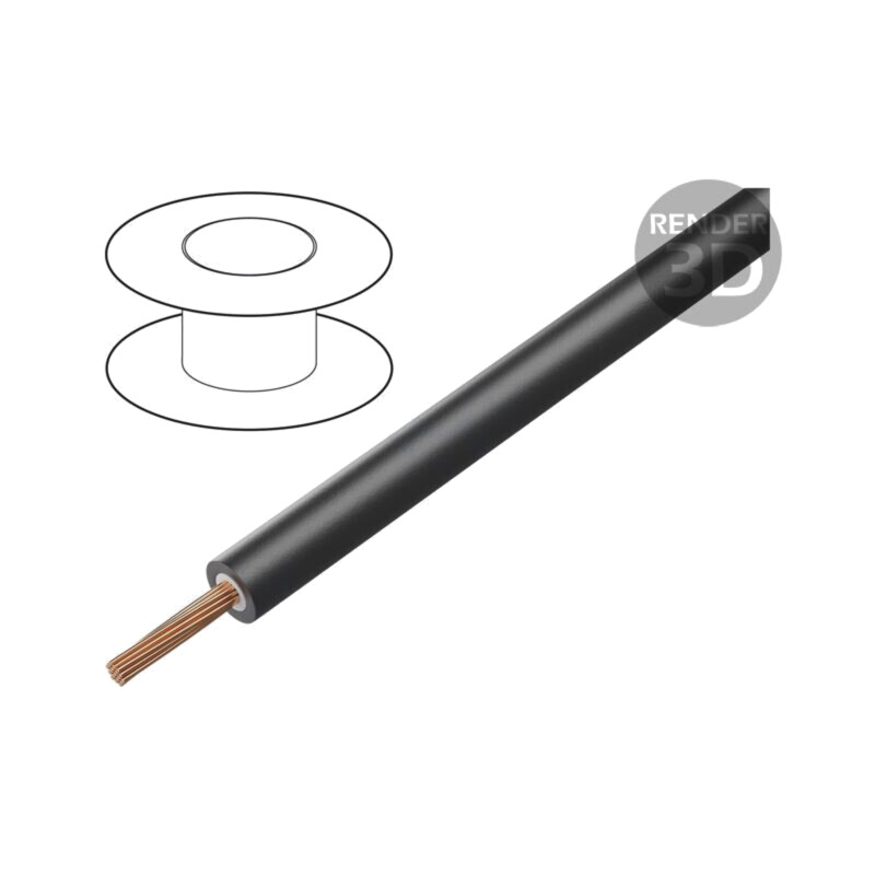 Cablu; litat; Cu; 1,5mm2; PVC; negru; 1000V; 100m; Clasa: 6; 1x1,5mm2