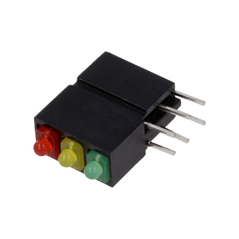 LED; în carcasă; 1,8mm; Nr.diode: 3; roşu/verde/galben; 20mA; 70°