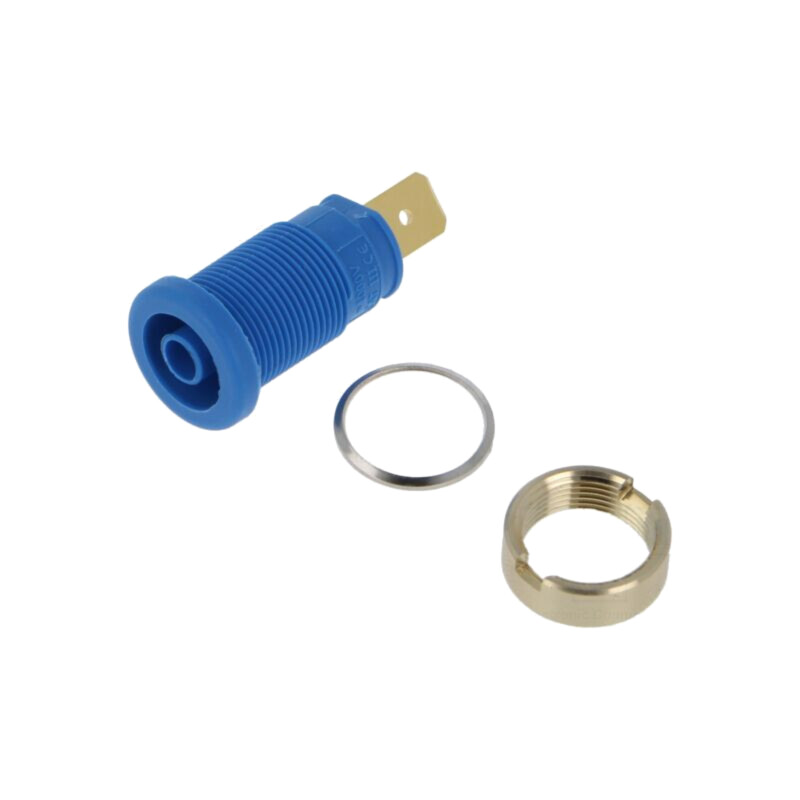 Conector: banană 4mm; soclu; 32A; 1kV; albastră; aurit; 33mm Conector: banană 4mm; soclu; 32A; 1kV; albastră; aurit; 33mm