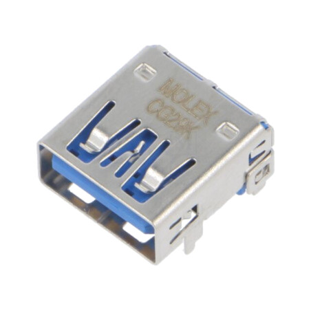 Conector: USB A; soclu; pentru PCB; THT; PIN: 9; în unghi 90°; aurit