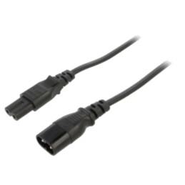 Cablu; 2x0,75mm2; IEC C7 mamă,IEC C8 tată; PVC; 1,8m; negru; 2,5A