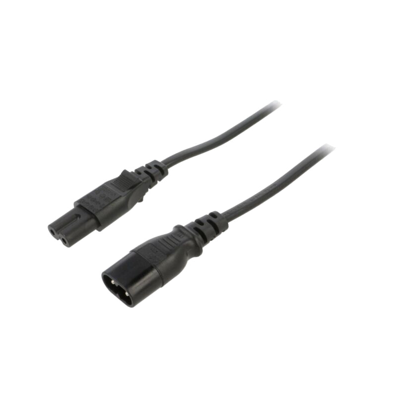 Cablu; 2x0,75mm2; IEC C7 mamă,IEC C8 tată; PVC; 1,8m; negru; 2,5A