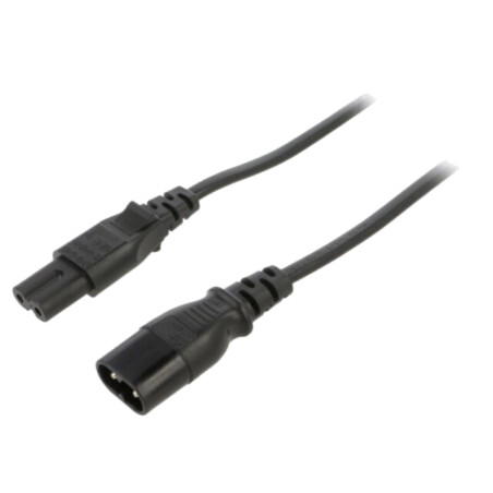 Cablu; 2x0,75mm2; IEC C7 mamă,IEC C8 tată; PVC; 1,8m; negru; 2,5A