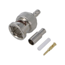 Conector: BNC; mufă; tată; drept; 75Ω; crimpat; pe cablu; POM; aurit