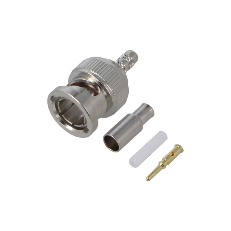 Conector: BNC; mufă; tată; drept; 75Ω; crimpat; pe cablu; POM; aurit