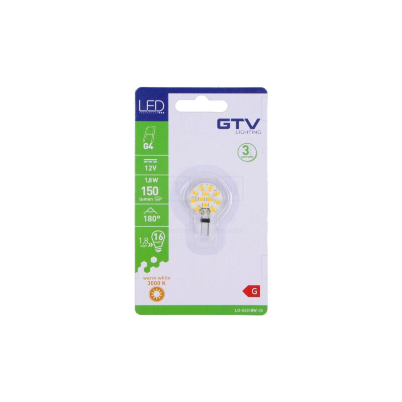 Lampă LED; alb cald; G4; 12VDC; 150lm; 1,8W; 180°; 3000K