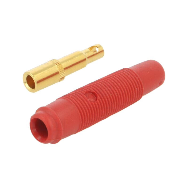 Conector: banană 4mm; soclu; 16A; 30VAC; 60VDC; roşie; aurit; 48mm