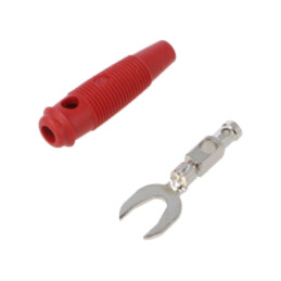 Conector: tip furcă; mufă; 60VDC; roşie; Lung.tot: 59mm; 2,5mm2