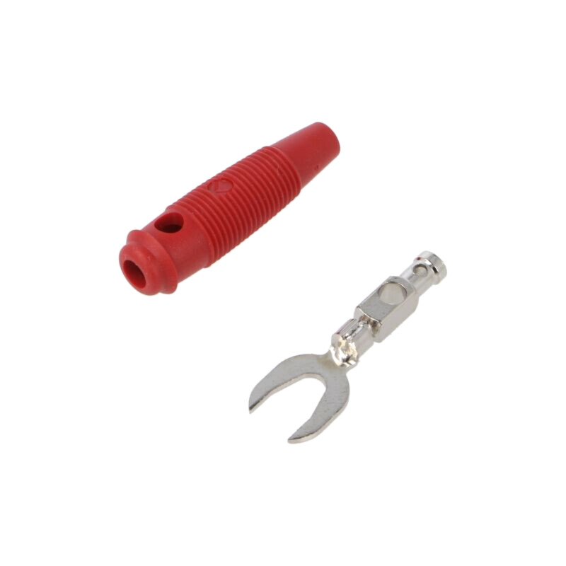Conector: tip furcă; mufă; 60VDC; roşie; Lung.tot: 59mm; 2,5mm2