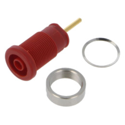 Conector: banană 4mm; soclu; 24A; 1kV; roşie; aurit; lipite; 36mm