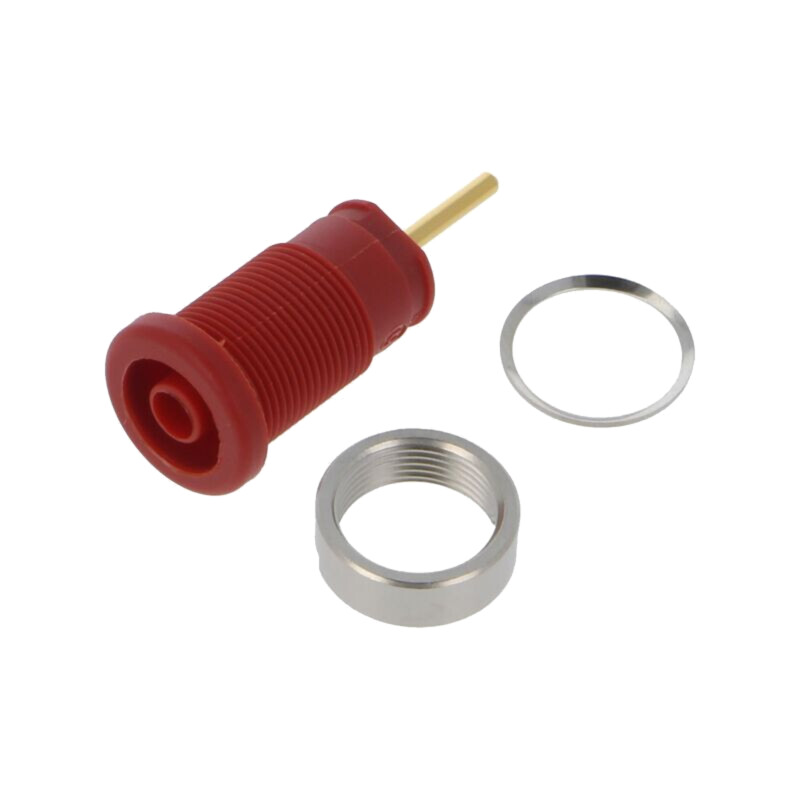 Conector: banană 4mm; soclu; 24A; 1kV; roşie; aurit; lipite; 36mm